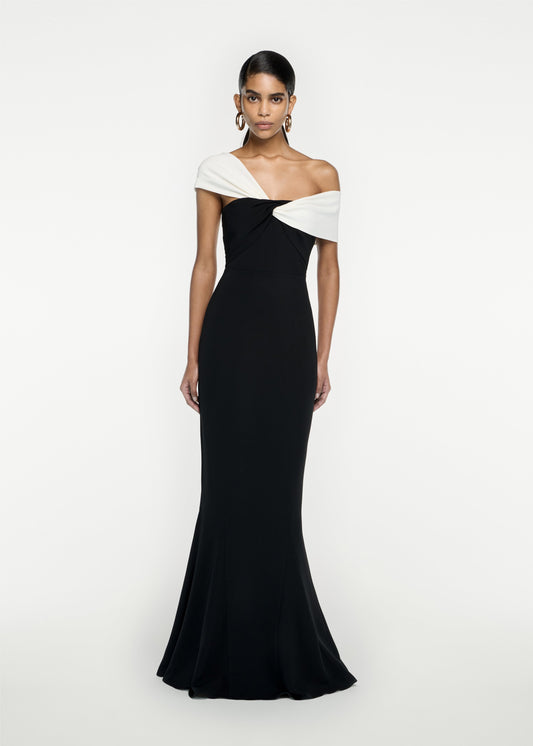 Asymmetric Stretch Cady Maxi Dress