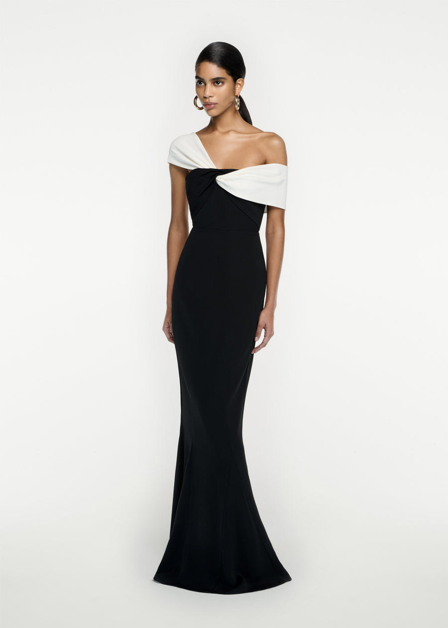 Asymmetric Stretch Cady Maxi Dress