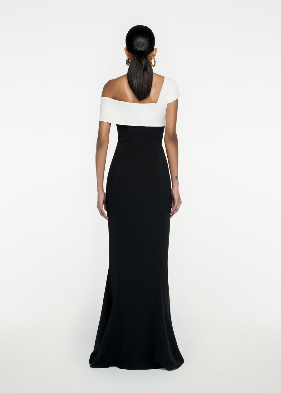 Asymmetric Stretch Cady Maxi Dress