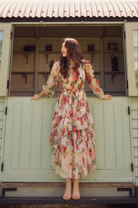 Rebecca Midi Dress in Cream Floral