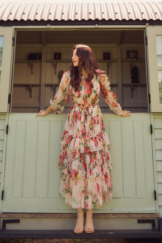 Rebecca Midi Dress in Cream Floral