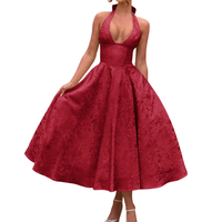 Camille - Embroidered Halter Evening Dress
