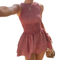 Lumi – Plaid Off-Shoulder Puff Dress