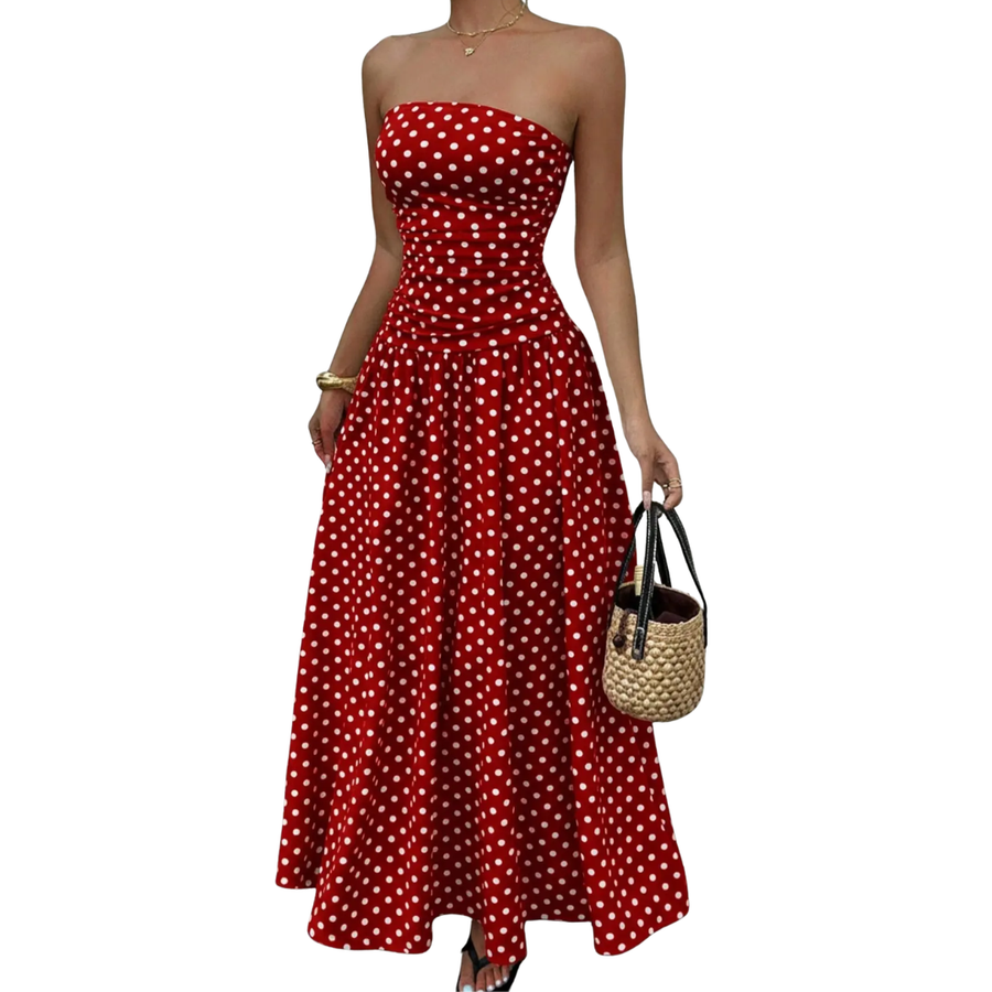 Maelle – Polka Dot Strapless Maxi Dress