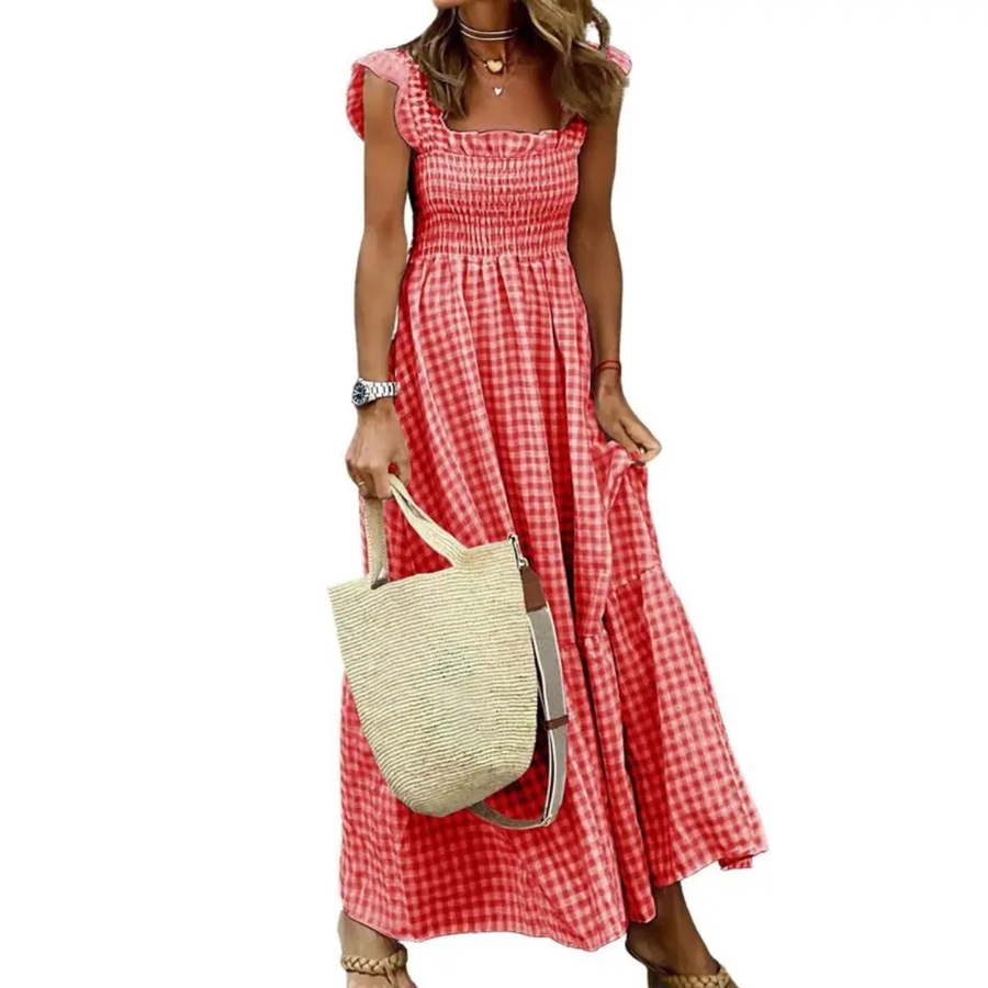 Jovienne – Retro Plaid Flounce Maxi Dress