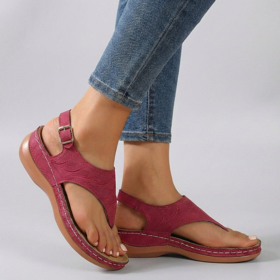 Amelia | Womens Comfort Fit Ankle Strap Wedge Sandals Red