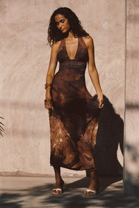 Rosalia Mocha Mesh Maxi Dress