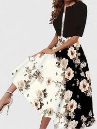 Chantal | Elegant Midi Dress Black-big Floral