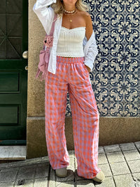 Nara High-Waist Checked Straight-Leg Pants