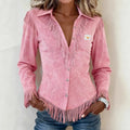 Nyx – Fringe Suede Button-Up Blouse for Cooler Days