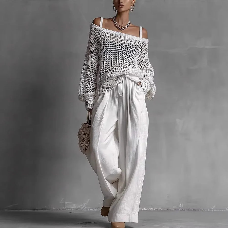 Claire - Elegant Off-Shoulder Trouser Set