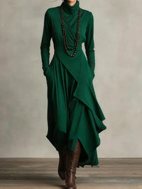 Natalia – Asymmetric Maxi Knit Dress with Turtleneck