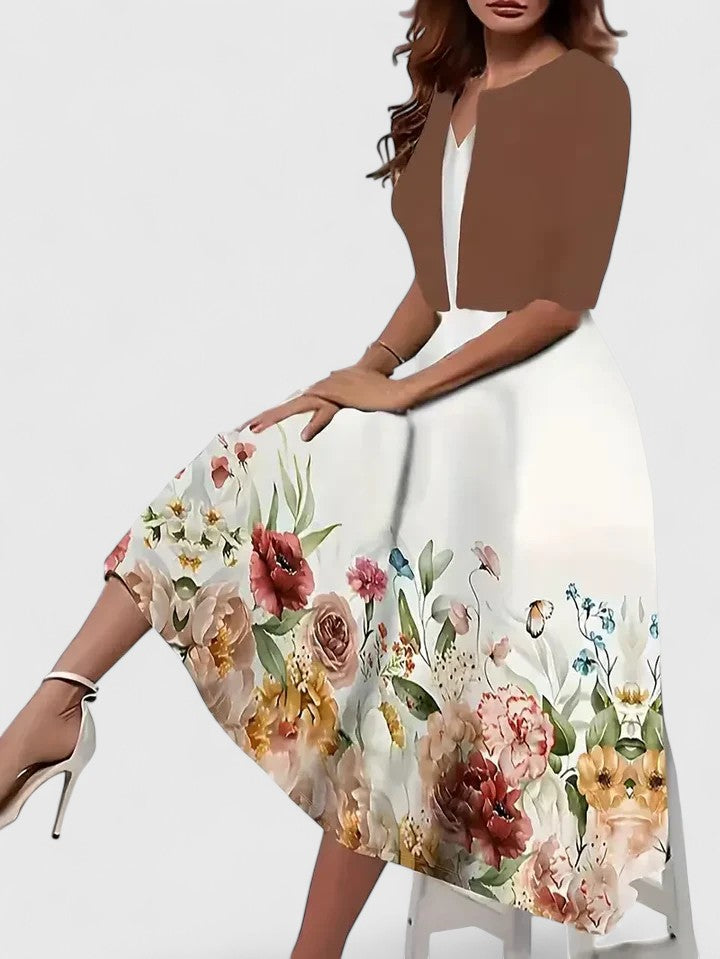 Chantal | Elegant Midi Dress Coffee