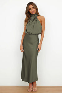 Faith | Womens Chic Halter Evening Dress Olive Green