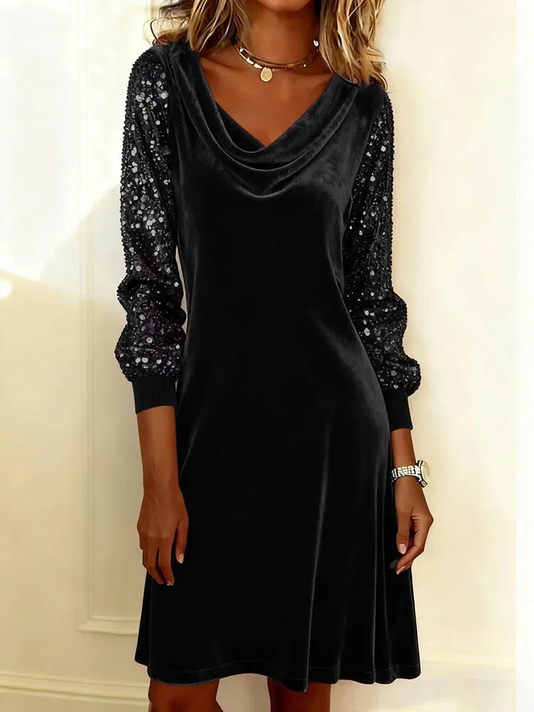 Aurora – Velvet Dress with Sparkling Sleeves