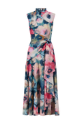 Floral Printed Chiffon Draped Dress