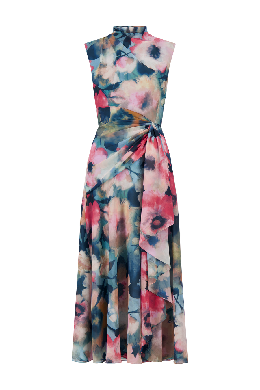 Floral Printed Chiffon Draped Dress