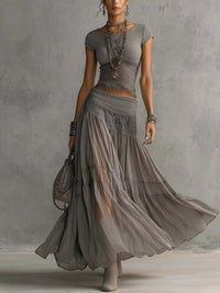 Liliana – Lace Top and Pleated Maxi Skirt Set