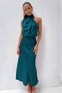 Faith | Womens Chic Halter Evening Dress Turquoise