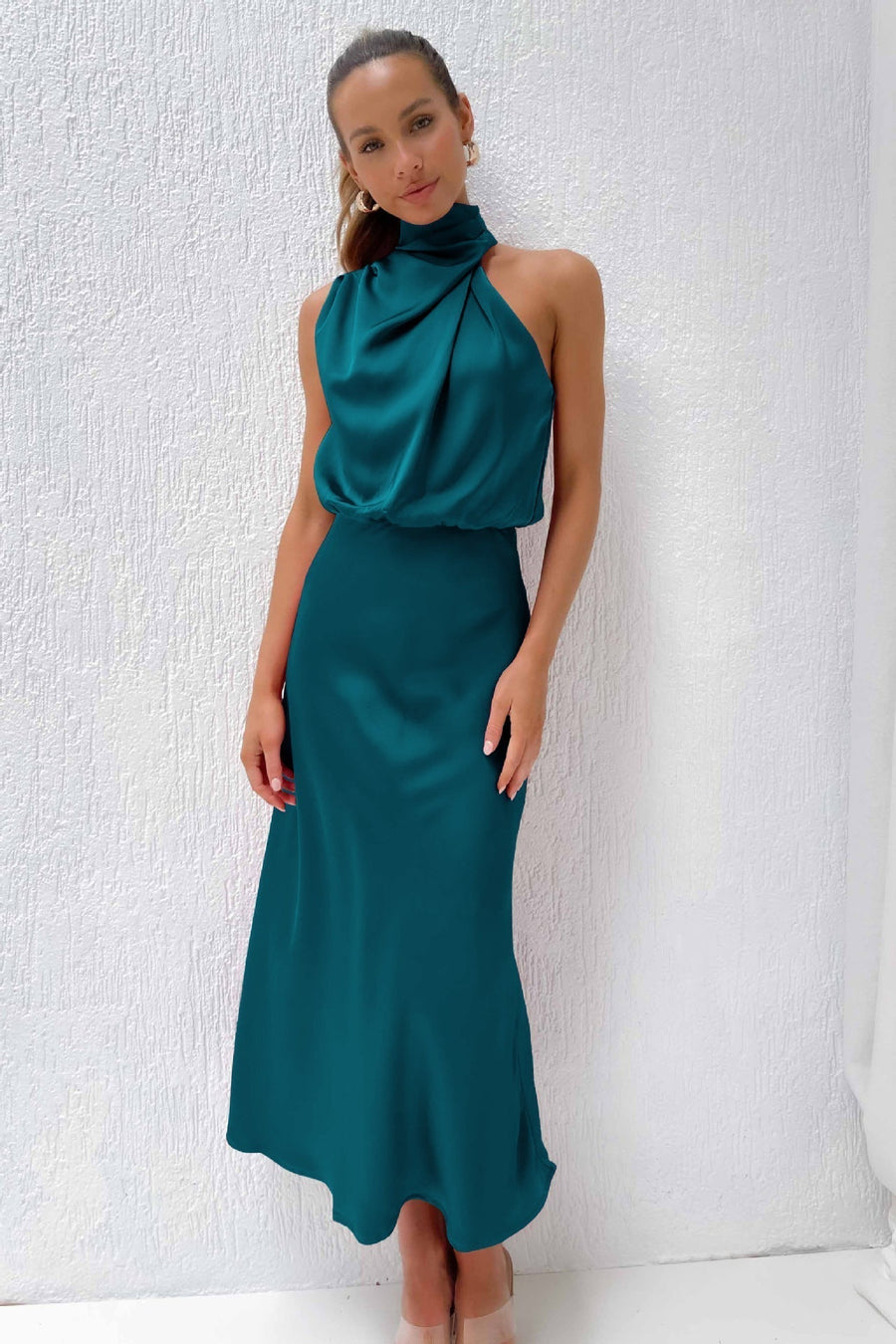 Faith | Womens Chic Halter Evening Dress Turquoise