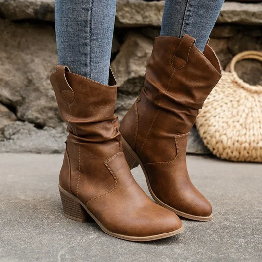 Rosie | Classic Mid-Calf Western Boots Brown