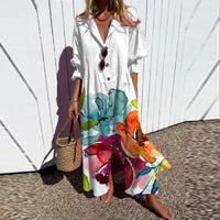Catherine | Womens Boho Floral Long Sleeve Maxi Dress White