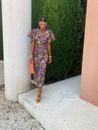 Kennedy - Vibrant Midi Dress with Puff Sleeves