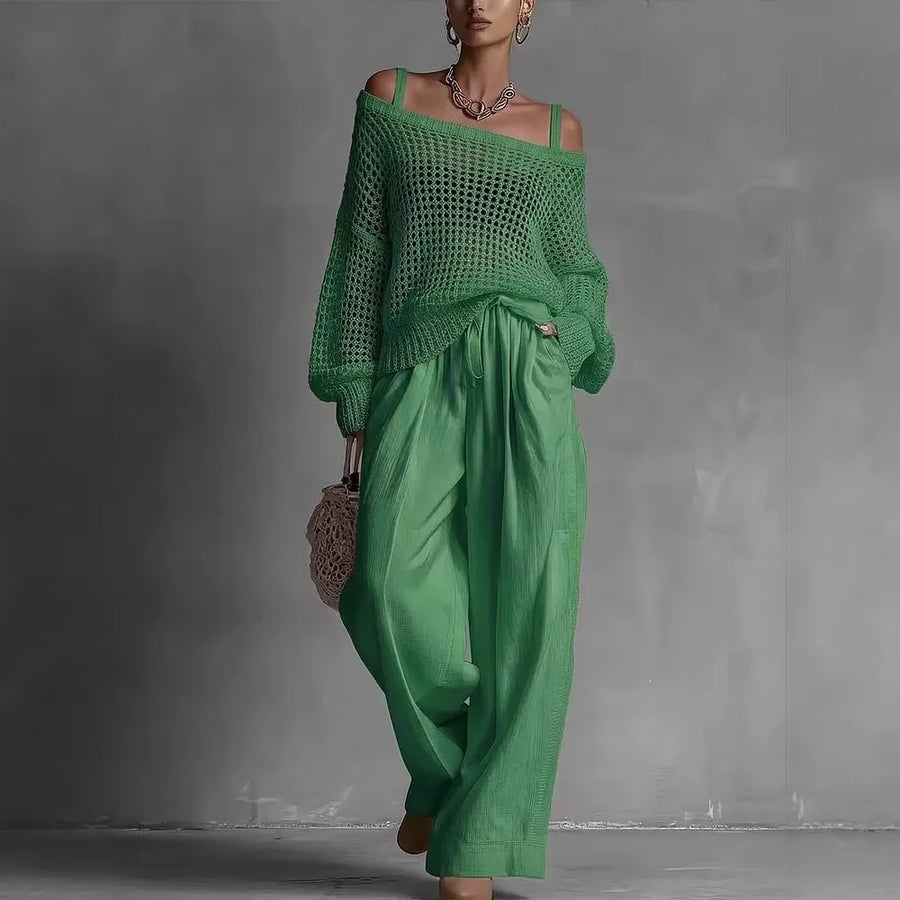 Claire - Elegant Off-Shoulder Trouser Set