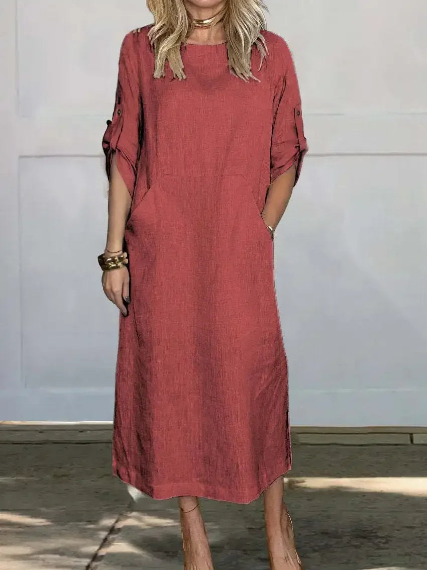 Gabriella | Women's A-Line Loose Fit Draped Dress Evening Red