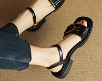 Amara | Buckled Flat Sandals Black