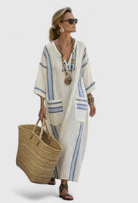 Kyvanna | Elegant Maxi Dress Beige Light Blue