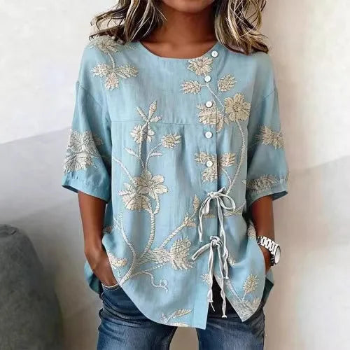 Nell - Elegant Floral Embroidered Blouse