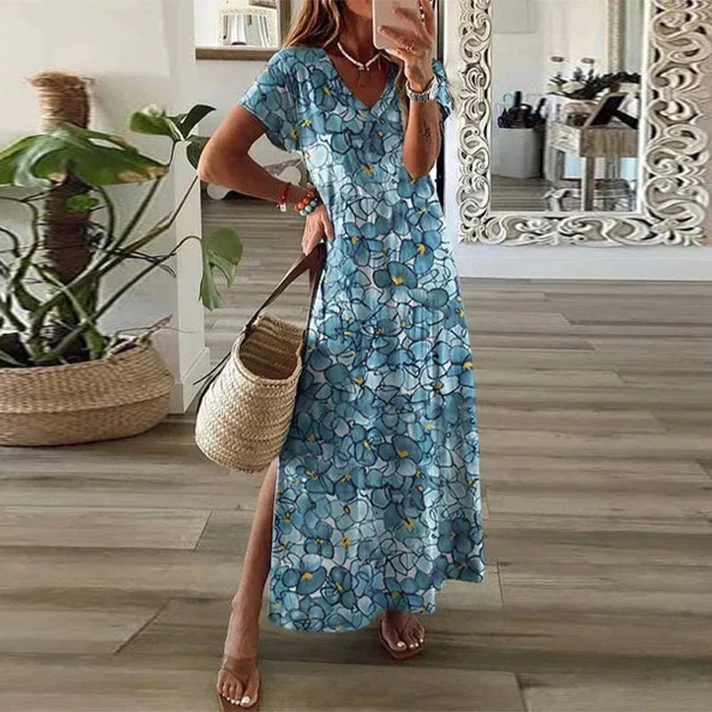 Beatrice | Womens Summer Boho Printed Maxi Dress Blue