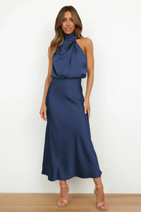 Faith | Womens Chic Halter Evening Dress Marine Blue