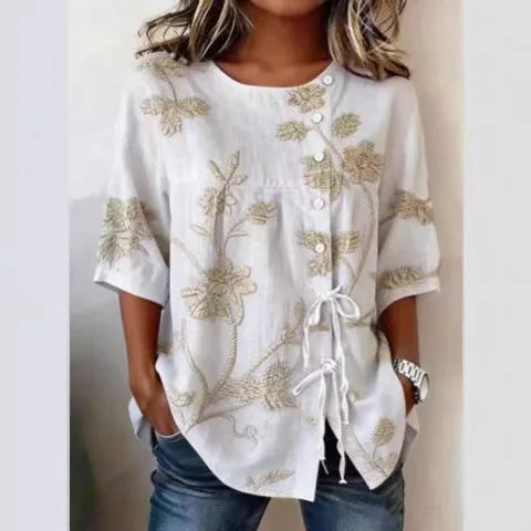 Nell - Elegant Floral Embroidered Blouse