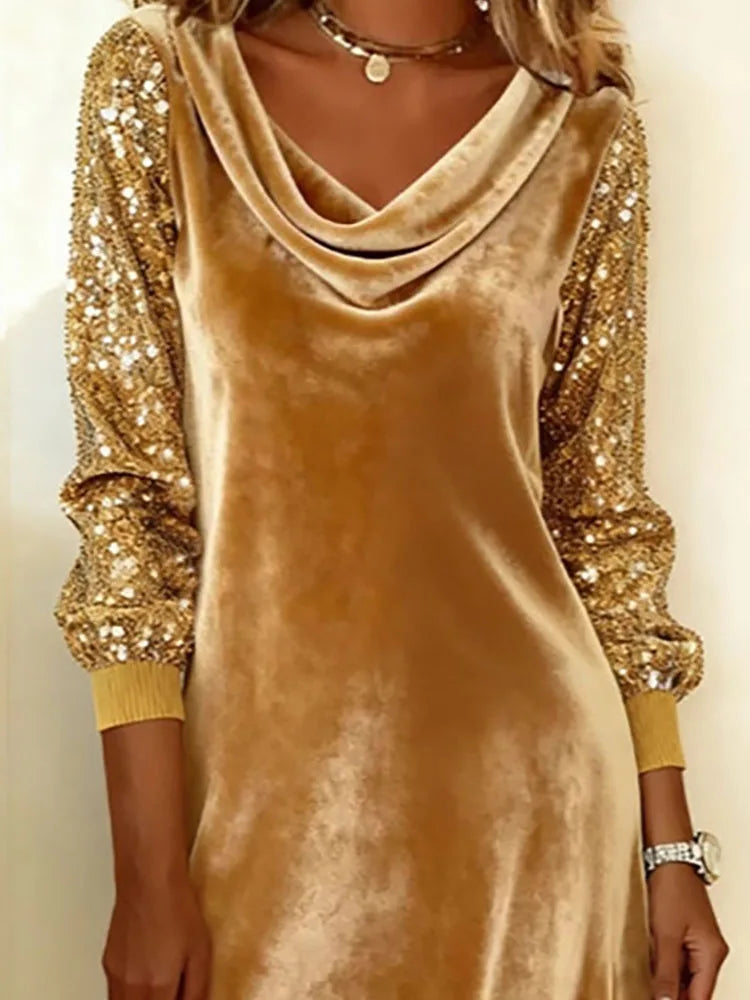 Aurora – Velvet Dress with Sparkling Sleeves