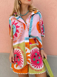 Mireva Printed Shirt and Elastic Shorts Set