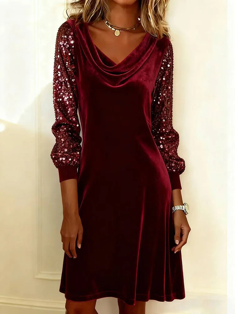 Aurora – Velvet Dress with Sparkling Sleeves
