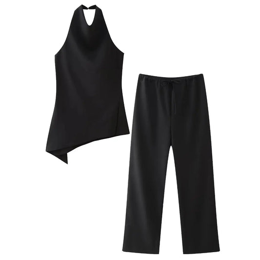 Misjlova Halter Set with Open Back and Flowing Pants