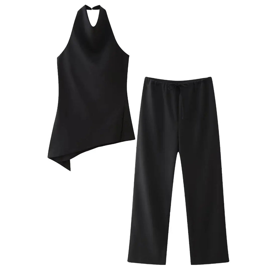 Misjlova Halter Set with Open Back and Flowing Pants