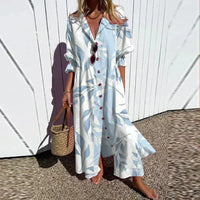 Catherine | Womens Boho Floral Long Sleeve Maxi Dress Light Blue