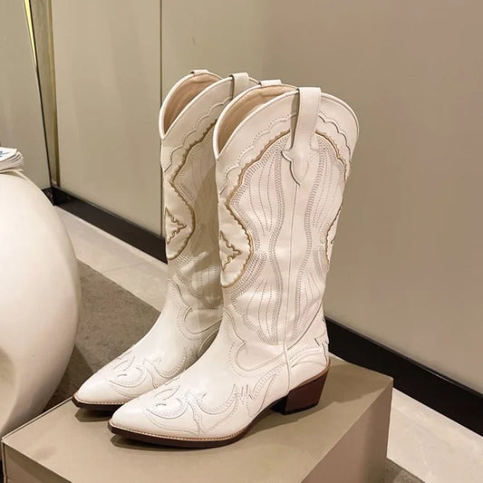 Emmie | Autumn Western Cowboy Boots Beige