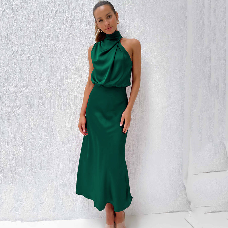 Faith | Womens Chic Halter Evening Dress Dark Green