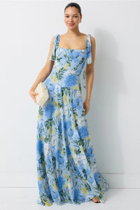 Pearl Floral Tie Sleeve Gown