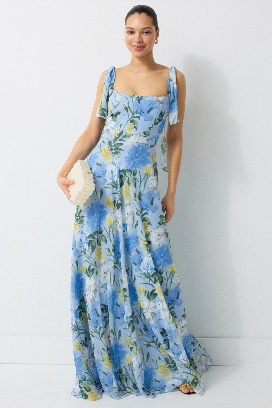 Pearl Floral Tie Sleeve Gown