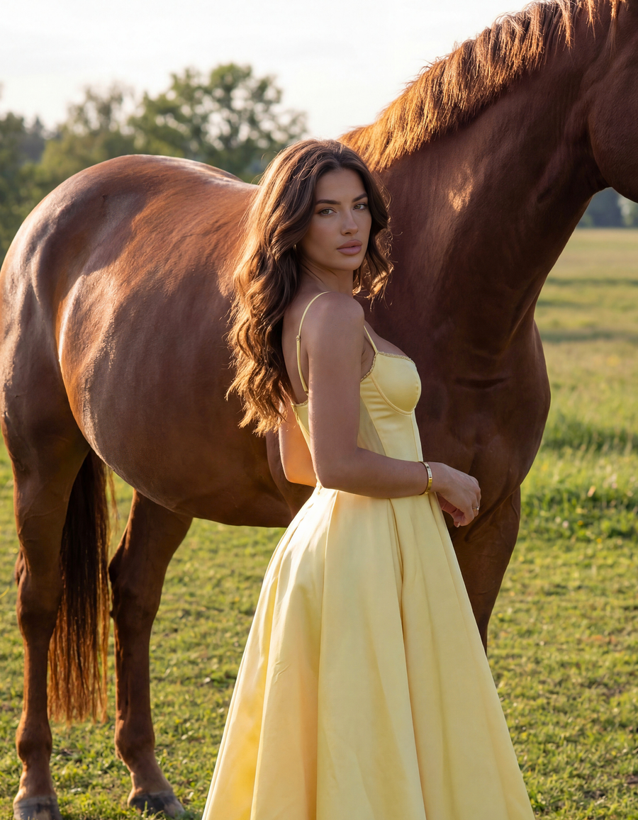 Antonia – Satin Midi Dress with Tulle Skirt