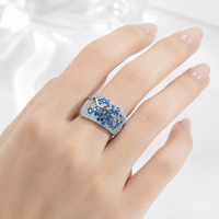 SILVER BLUE TOPAZ LEAF RING