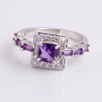 SILVER PURPLE GEMSTONE SQUARE RING