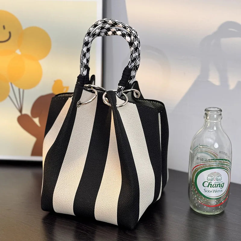 Woven Striped Bucket Bag