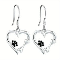 Yaritza™ – Silver Paw & Heart Drop Earrings